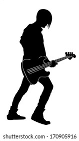 silhouette of a guitarist on a white background