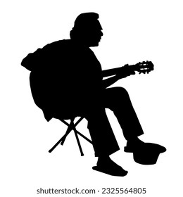 Silhouette of a guitarist on a white background. Vector illustration