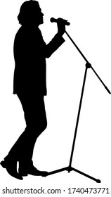 Silhouette of the guy beatbox with a microphone