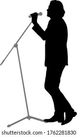 Silhouette of the guy beatbox with a microphone