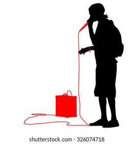 Silhouette of the guy  beatbox with a microphone. Vector illustration.