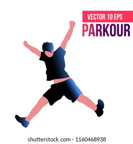 Silhouette of a guy engaged in parkour.
Jumping. Vector silhouettes on white background
