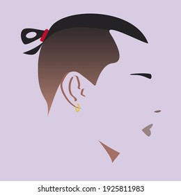 Silhouette Of A Guy. Facial Contours. Stylish Guy With Top Knot. Male Head. Man Head Silhouette. Flat Colored Male Illustration.