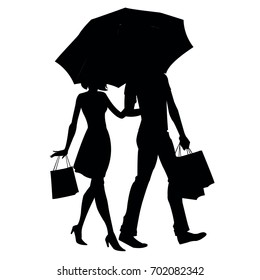 Silhouette of a guy and a girl under an umbrella