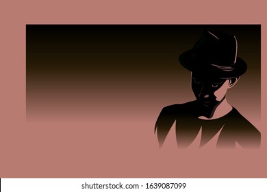 silhouette of a guy in a hat on a colored background 