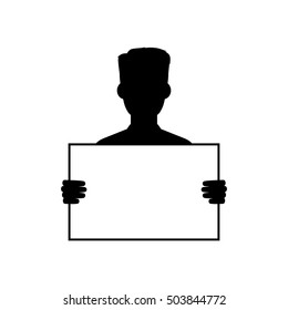 silhouette guy holding blank sign vector art illustration