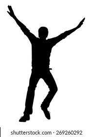 the silhouette of the guy jumping on white background vector