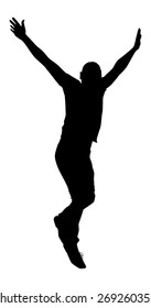 the silhouette of the guy jumping on white background vector