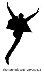 the silhouette of the guy jumping on white background vector