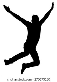 the silhouette of the guy jumping on white background vector