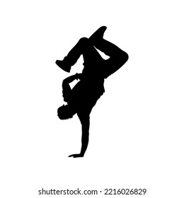 Silhouette. Guy.Dancer. On one hand.Vector illustration isolated on white background.