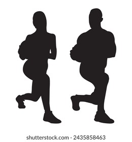 silhouette of a GYM Couple, Weight Fitness Silhouette, Couple sport fitness training vector illustration