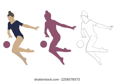 Silhouette of a gymnast catching a ball in the air. Stretched feet