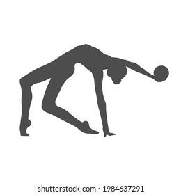 Silhouette of a gymnast girl with a ball. Vector illustration, flat style.