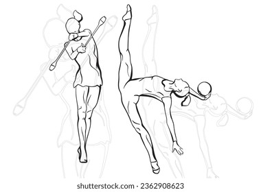 silhouette of gymnast gymnastics sports linear composition sketch illustration person plastic flexible model Olympic 