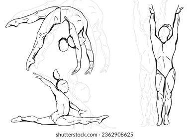 silhouette of gymnast gymnastics sports linear composition sketch illustration person plastic flexible model Olympic 