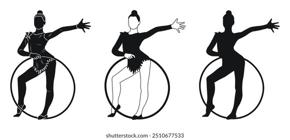 Silhouette of a gymnast with a hoop in her hands