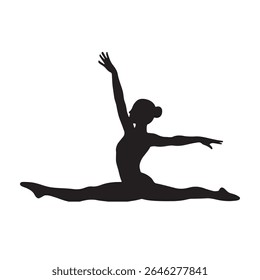 Silhouette of a gymnast performing a split leap with arms extended gracefully