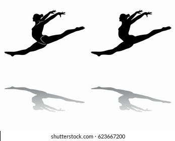 silhouette of a gymnast woman, black and white drawing, white background