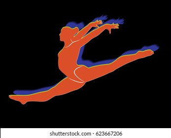 silhouette of a gymnast woman, color drawing, black background