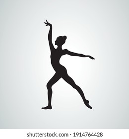 Silhouette of gymnastic girl. Art gymnastics, black and white vector illustration