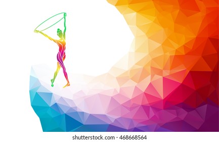 Silhouette of gymnastic girl on rainbow back