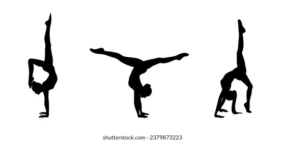 silhouette gymnastics, graceful movements, sports, art, athletic girls.  Aesthetic gymnastics. Rhythmic gymnastics