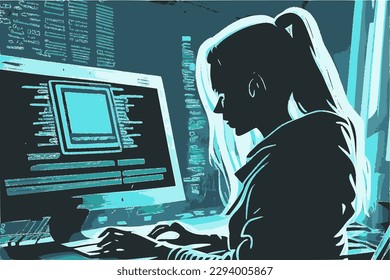 Silhouette of a hacker working on a computer in a dark room