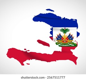 Silhouette of Haiti map filled with the Haitian flag design, symbolizing national pride, cultural heritage, and geographic identity.  
