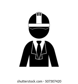 silhouette half body engineer with helmet