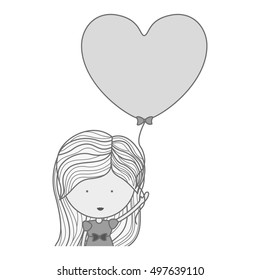 silhouette half body woman with heart shaped balloons