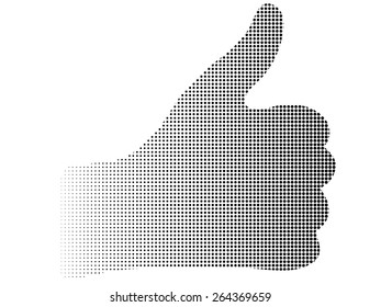 silhouette halftone dotted up thumb hand abstract background