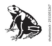 Silhouette Halloween big toad frog with roentgen skeleton bones, fairy tale creepy character. Scary shadow outline of big toad frog. Simple black and white Vector isolated on white background