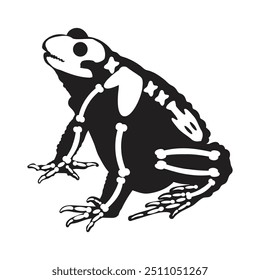 Silhouette Halloween big toad frog with roentgen skeleton bones, fairy tale creepy character. Scary shadow outline of big toad frog. Simple black and white Vector isolated on white background