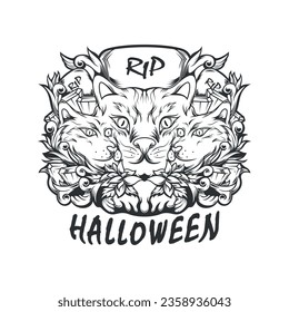 Silhouette halloween with cat design vector