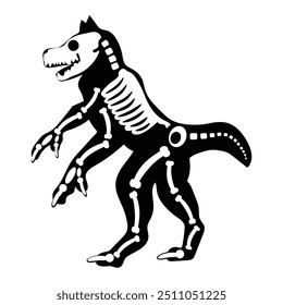 Silhouette Halloween grausame Werwolf mit röntgen Skelett Knochen, Märchen gruseligen Charakter. Gruseliger Schattenumriss eines grausamen Werwolfs. Einfache schwarz-weiße Vektorgrafik einzeln auf weißem Hintergrund