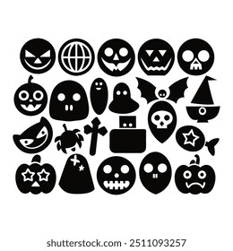 Silhouette Halloween Hand-Drawn Icon Set Vector Illustration.