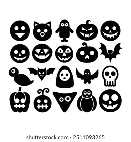 Silhouette Halloween Hand-Drawn Icon Set Vector Illustration.