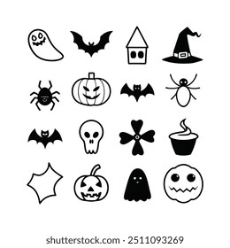 Silhouette Halloween Hand-Drawn Icon Set Vector Illustration.