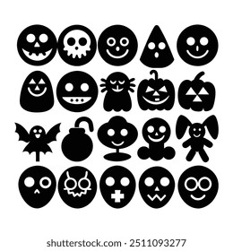 Silhouette Halloween Hand-Drawn Icon Set Vector Illustration.