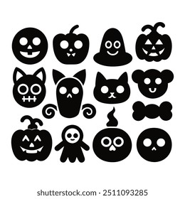 Silhouette Halloween Hand-Drawn Icon Set Vector Illustration.