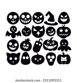 Silhouette Halloween Hand-Drawn Icon Set Vector Illustration.