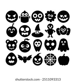 Silhouette Halloween Hand-Drawn Icon Set Vector Illustration.