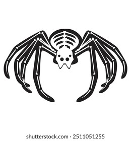 Silhouette Halloween huge spider with roentgen skeleton bones, fairy tale creepy character. Scary shadow outline of huge spider. Simple black and white Vector isolated on white background