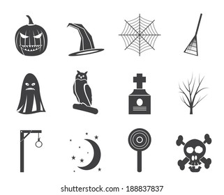 Silhouette halloween icon pack  with bat, pumpkin, witch, ghost, hat - vector icon set
