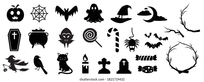 Silhouette Halloween Icon Set,Vector halloween elements. 