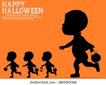 silhouette of Halloween kids on orange background
