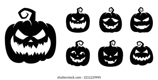 Silhouette halloween pumpkin set situated on white background vector image.