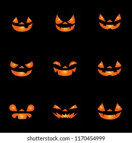Silhouette of halloween pumpkins faces