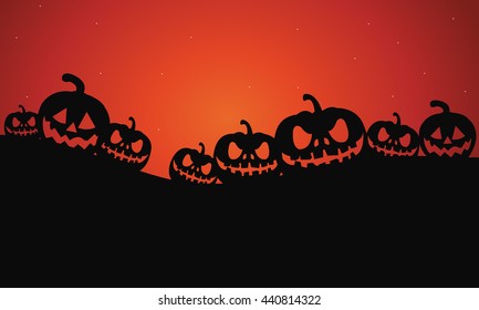 Silhouette of Halloween pumpkins scary vector illustration